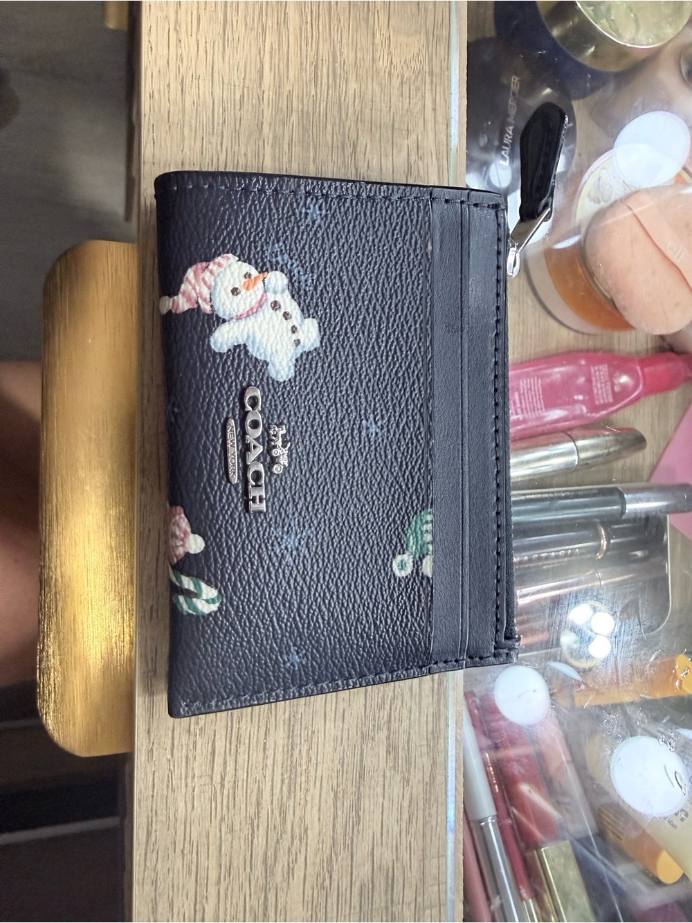 Coach Black Snowman Zip Card Case